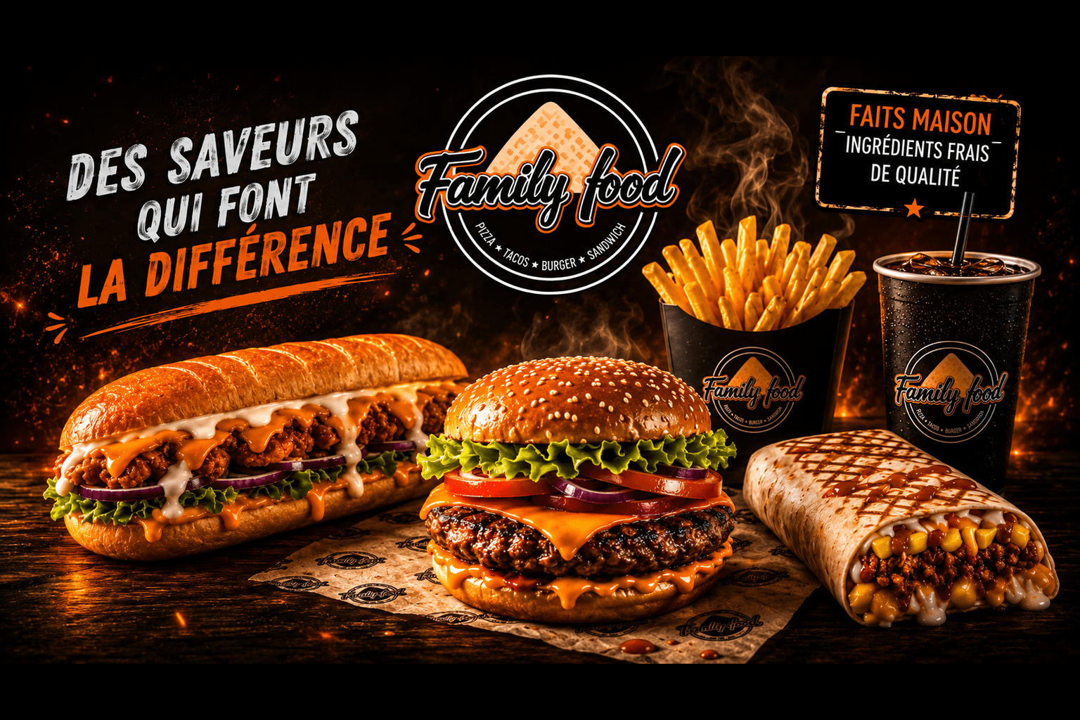 Family Food — pizza, tacos, burgers et sandwichs faits maison